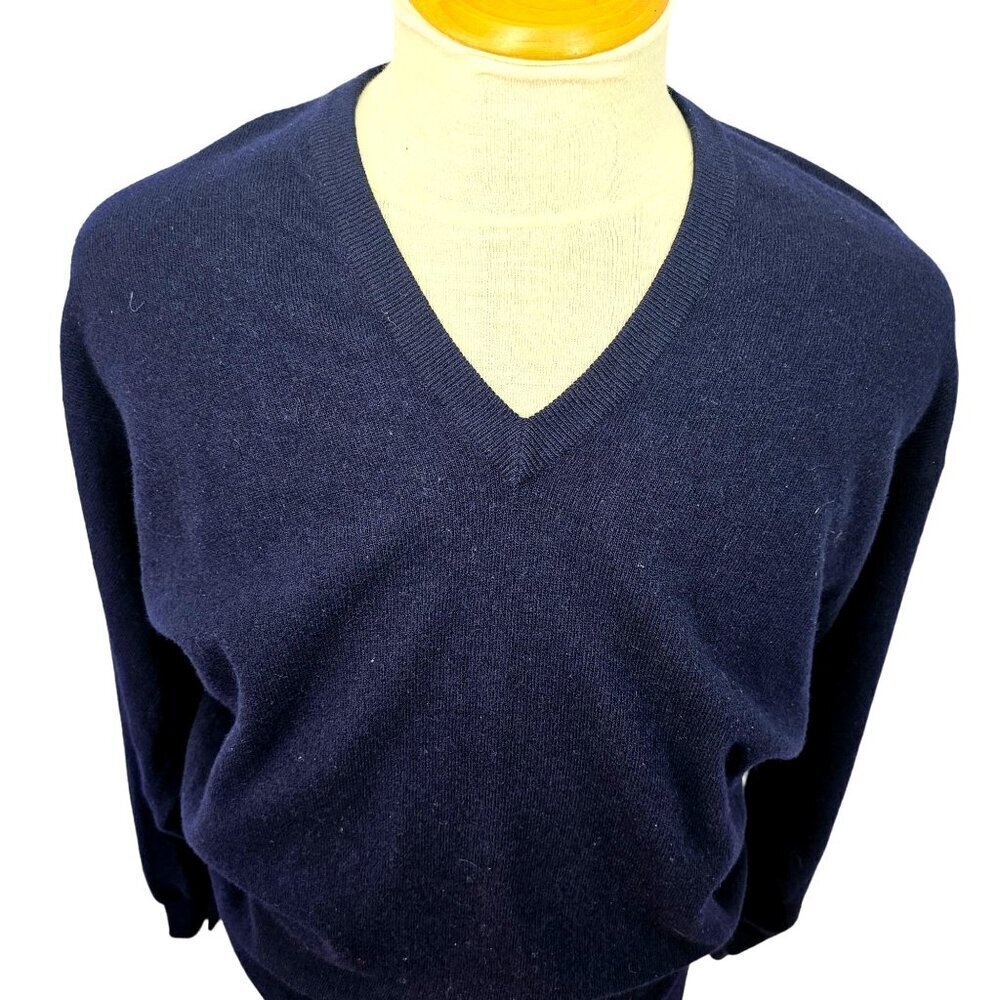 80s DAKS London Scotland Lambswool Sweater Mens Sz M Navy V Neck Fall Pullover